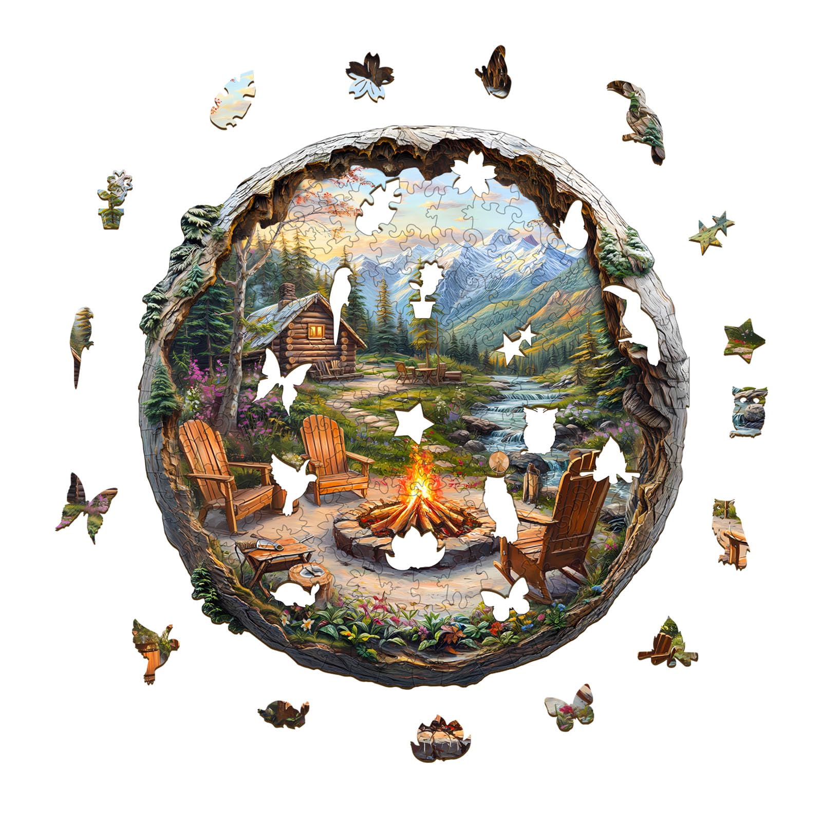 Aeekdook wooden puzzle outdoor garden view inviting relaxing solo focus.