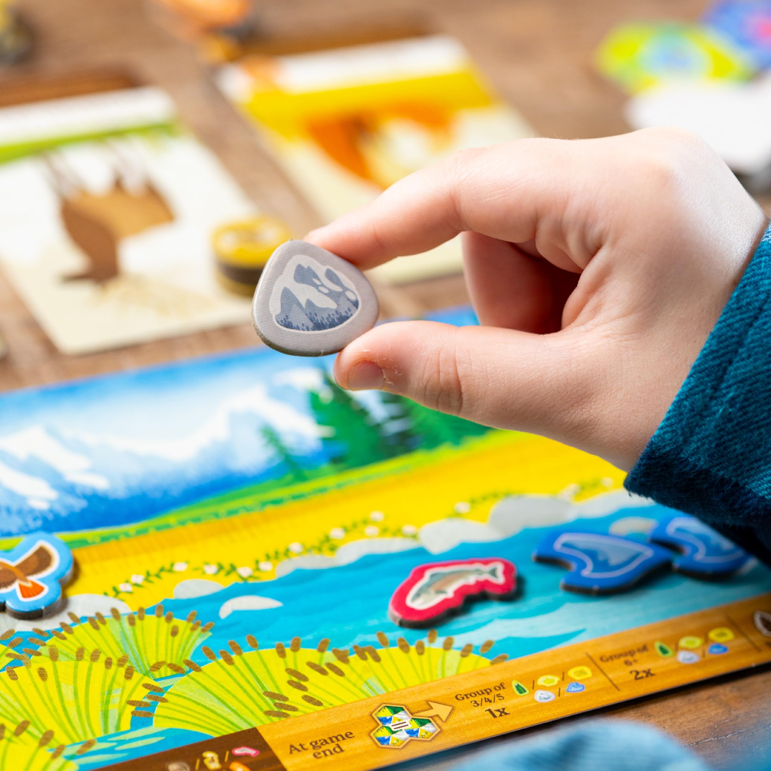 AEG Cascadia Junior game board setup showing a family-friendly layout