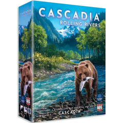 AEG Cascadia Rolling Rivers dice setup for strategic habitat planning and family play.
