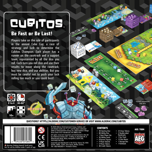 AEG Cubitos dice and cubes laid out for fast-paced tabletop action