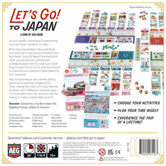 AEG Let's Go! to Japan board layout showcases strategic planning surface for a week-long itinerary.