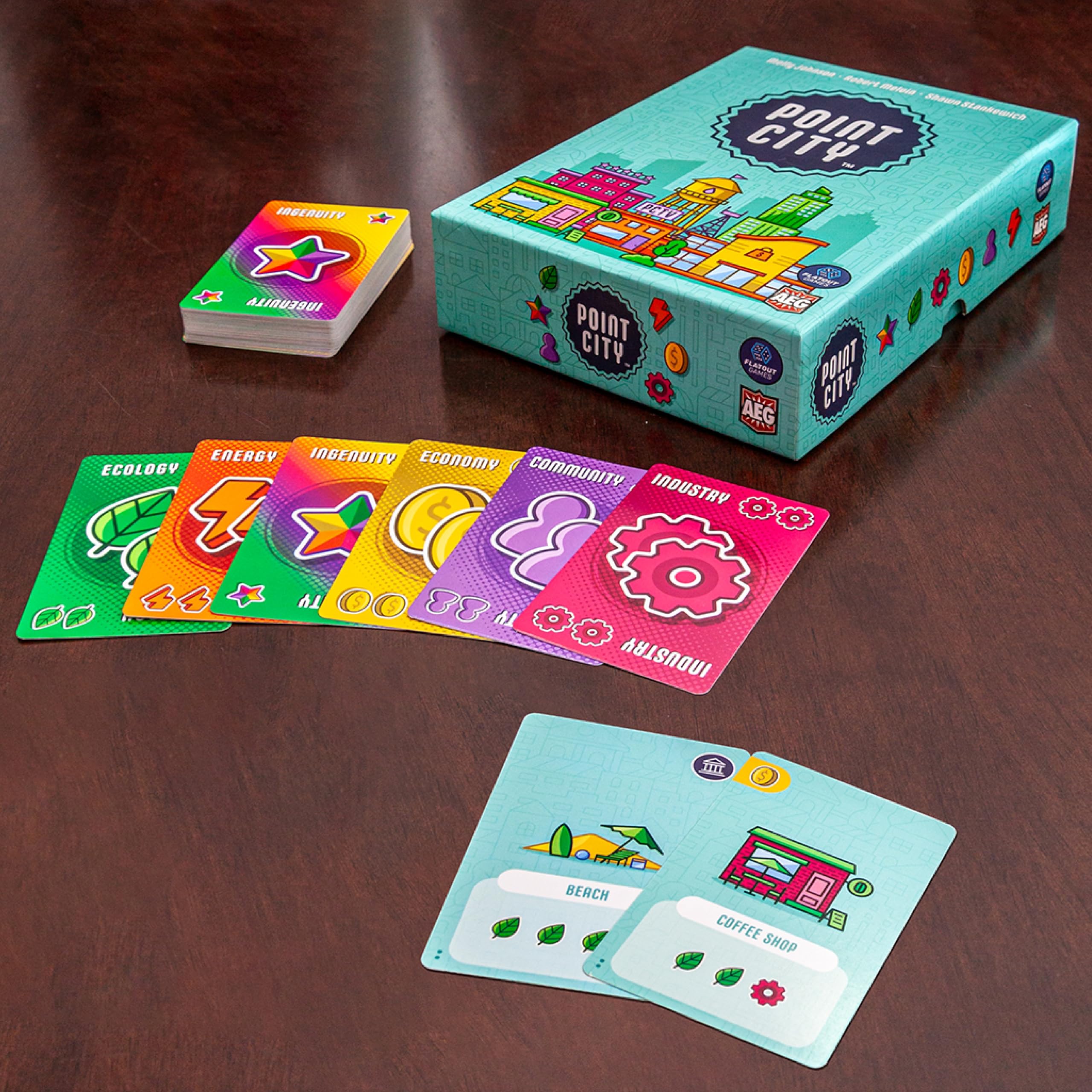 AEG Point City city grid play: players interact with the dynamic grid layout.