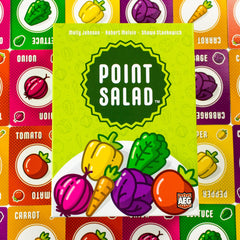 AEG Point Salad unboxed contents emphasize accessible family game night.