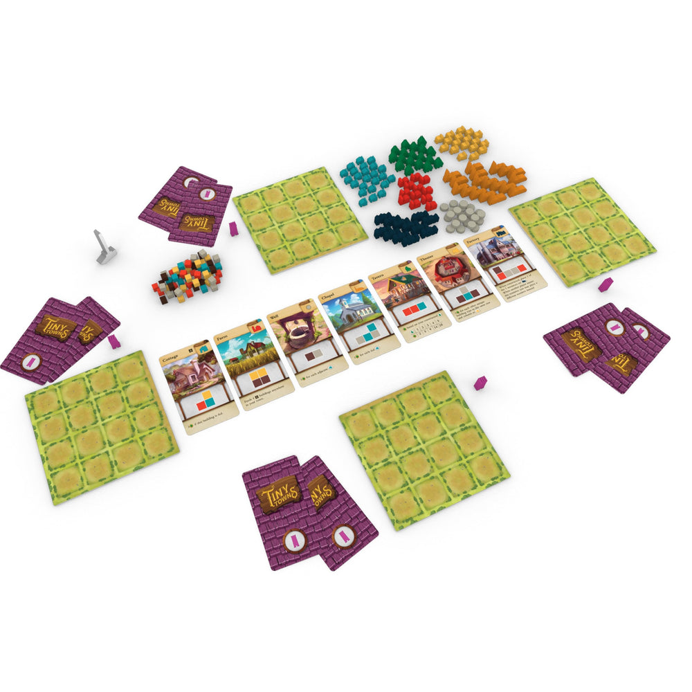 AEG Tiny Towns buildings cards feature charming structures that shape your town.