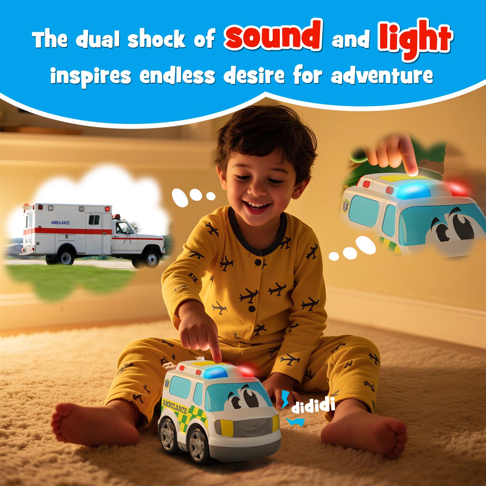 AEROQUEST ambulance toy with lights and siren for realistic emergency scenarios.