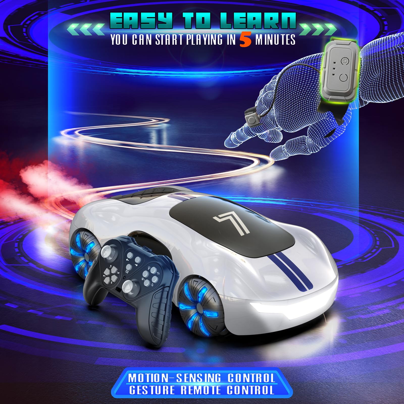 AEROQUEST gesture car lights and spray effects enhance immersive play