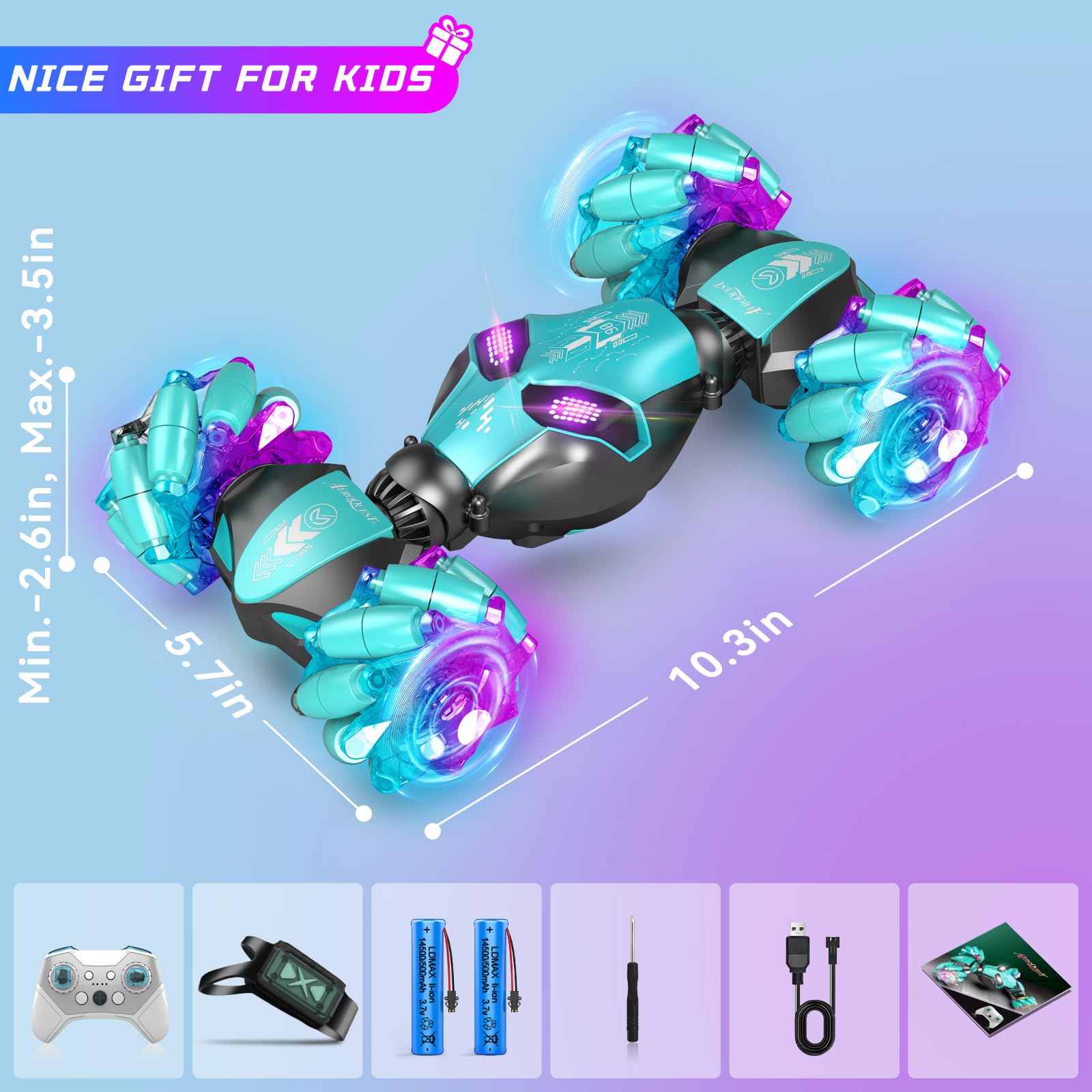 AEROQUEST gesture sensing RC stunt car package contents ready to use.