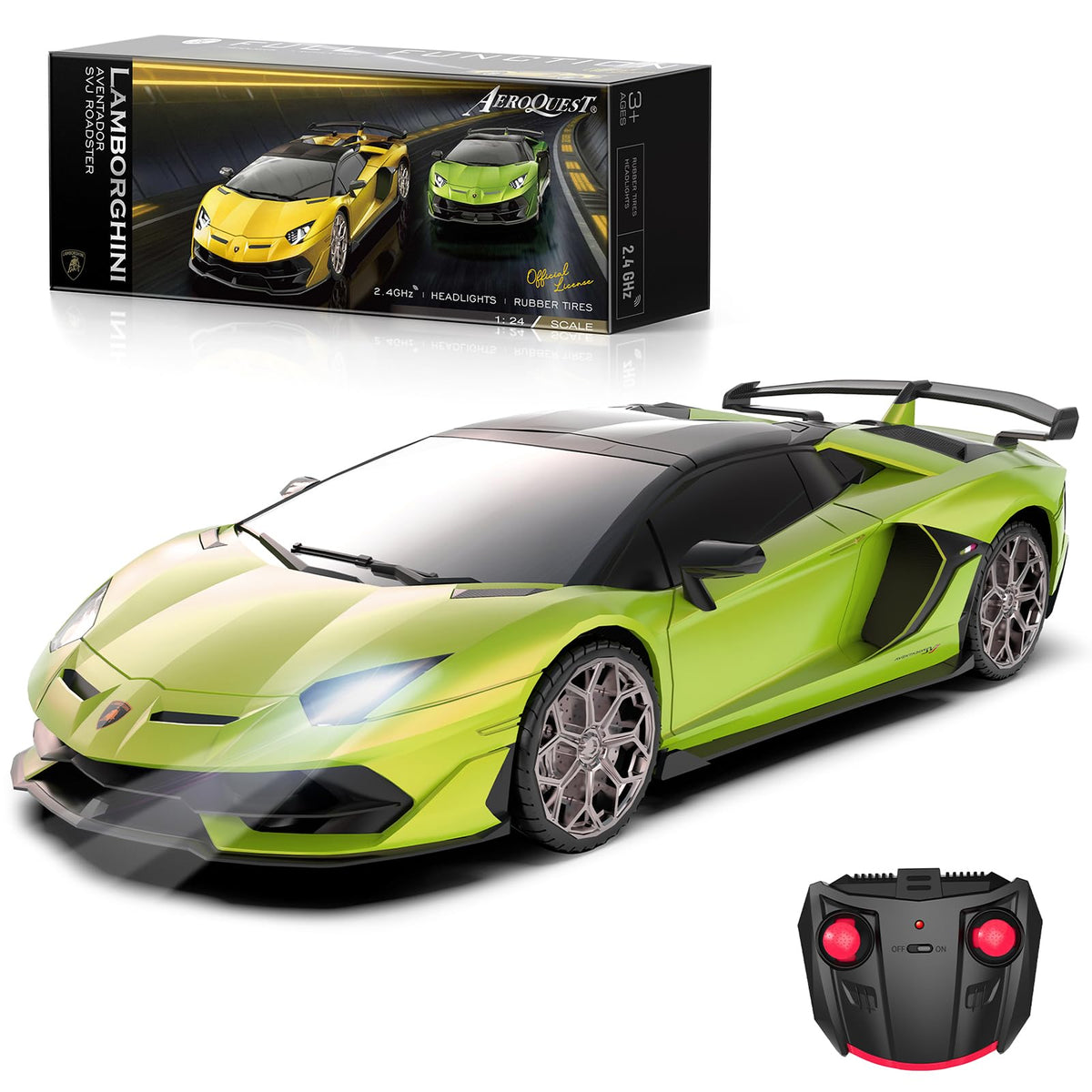 AEROQUEST Lamborghini RC car 1:24-scale body detail for an authentic racing look.