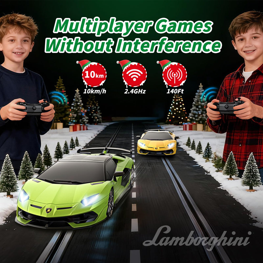 AEROQUEST Lamborghini RC car battery charger setup highlights eco-friendly two-pack power.
