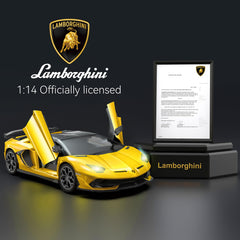 AEROQUEST Lamborghini RC car front lights illuminate nighttime racing play.