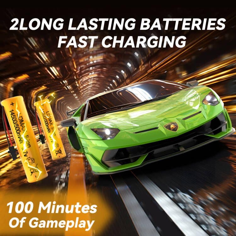 AEROQUEST Lamborghini headlights on during race for visibility and energy.