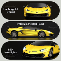 AEROQUEST Lamborghini RC car with LED headlights illuminated during night play.