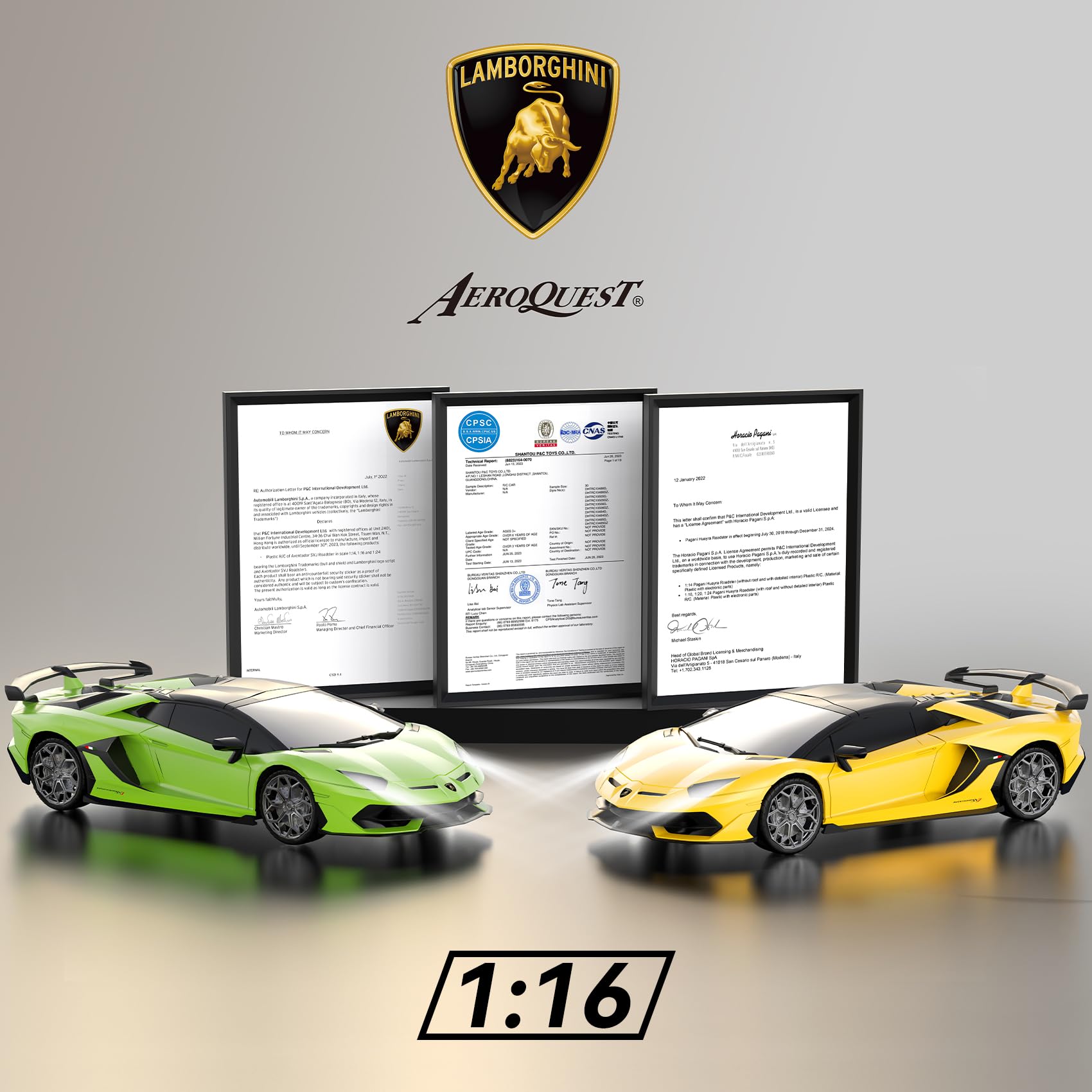 AEROQUEST Lamborghini RC car side profile in green highlighting sleek styling.