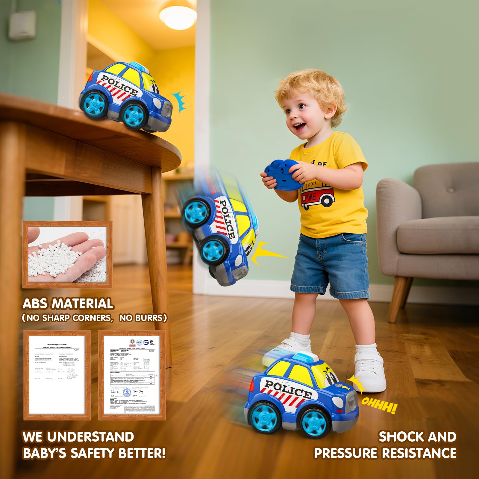 AEROQUEST police car with siren lights on, engaging sensory play for pretend emergencies.
