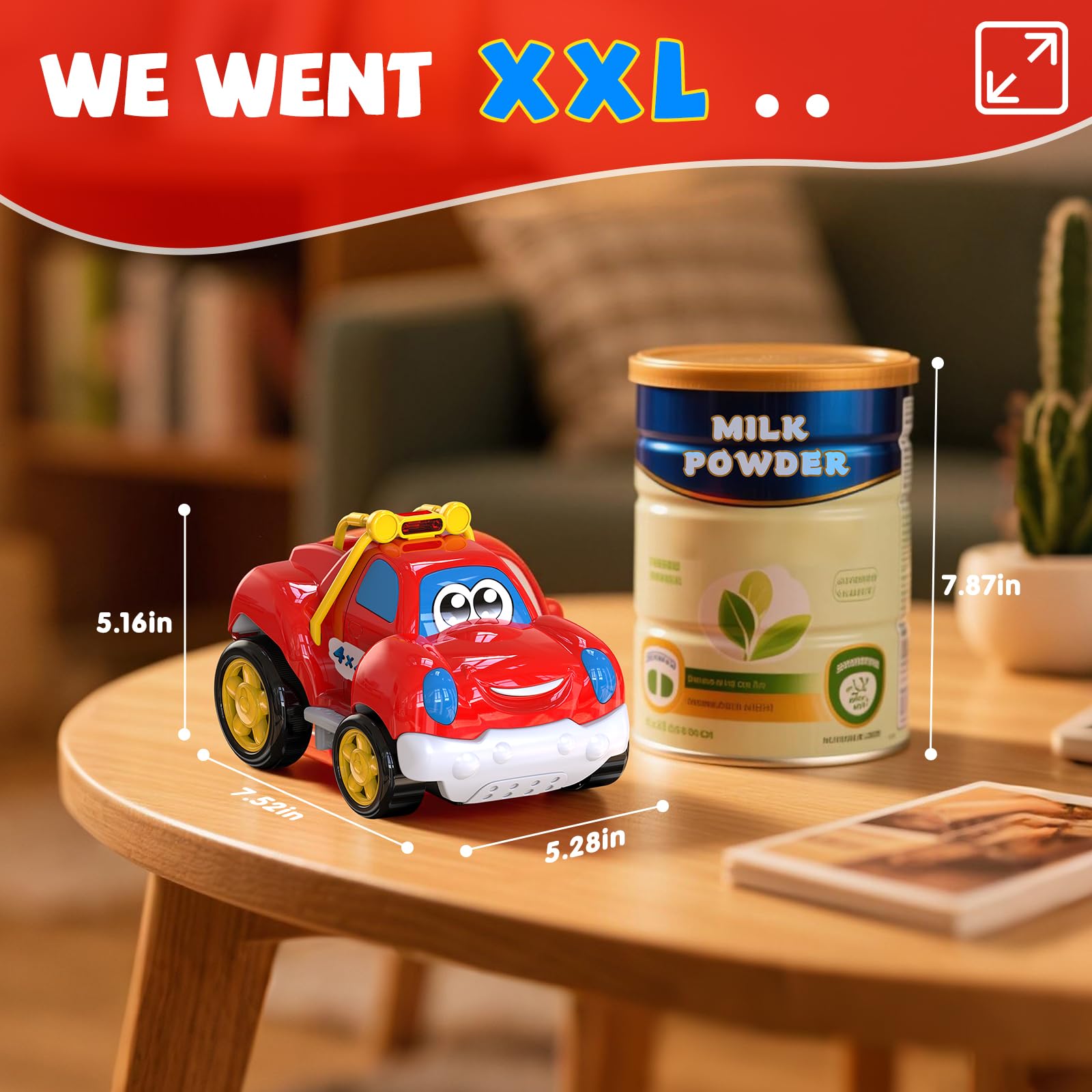 AEROQUEST toddler RC car pickup side view shows durable design for active play.