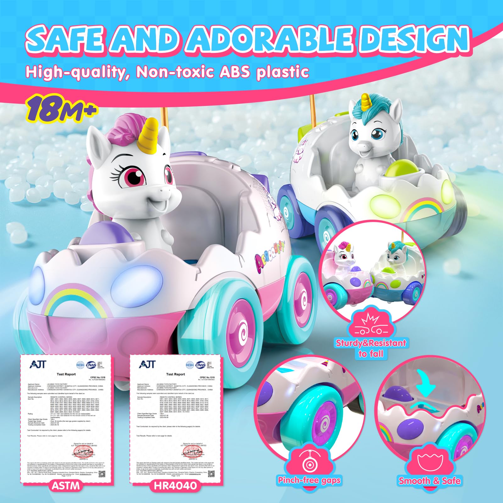 AEROQUEST Unicorn RC car with bright LED lights for engaging nighttime play.