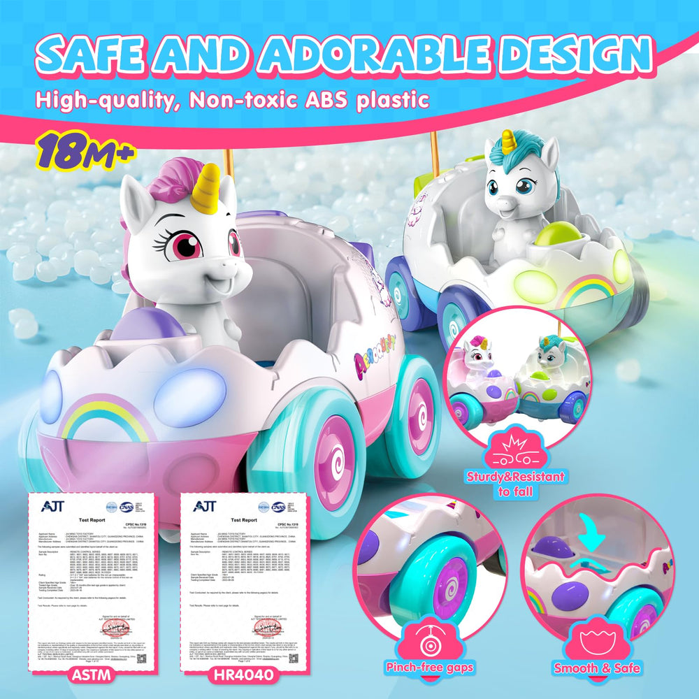 AEROQUEST Unicorn RC car with bright LED lights for engaging nighttime play.