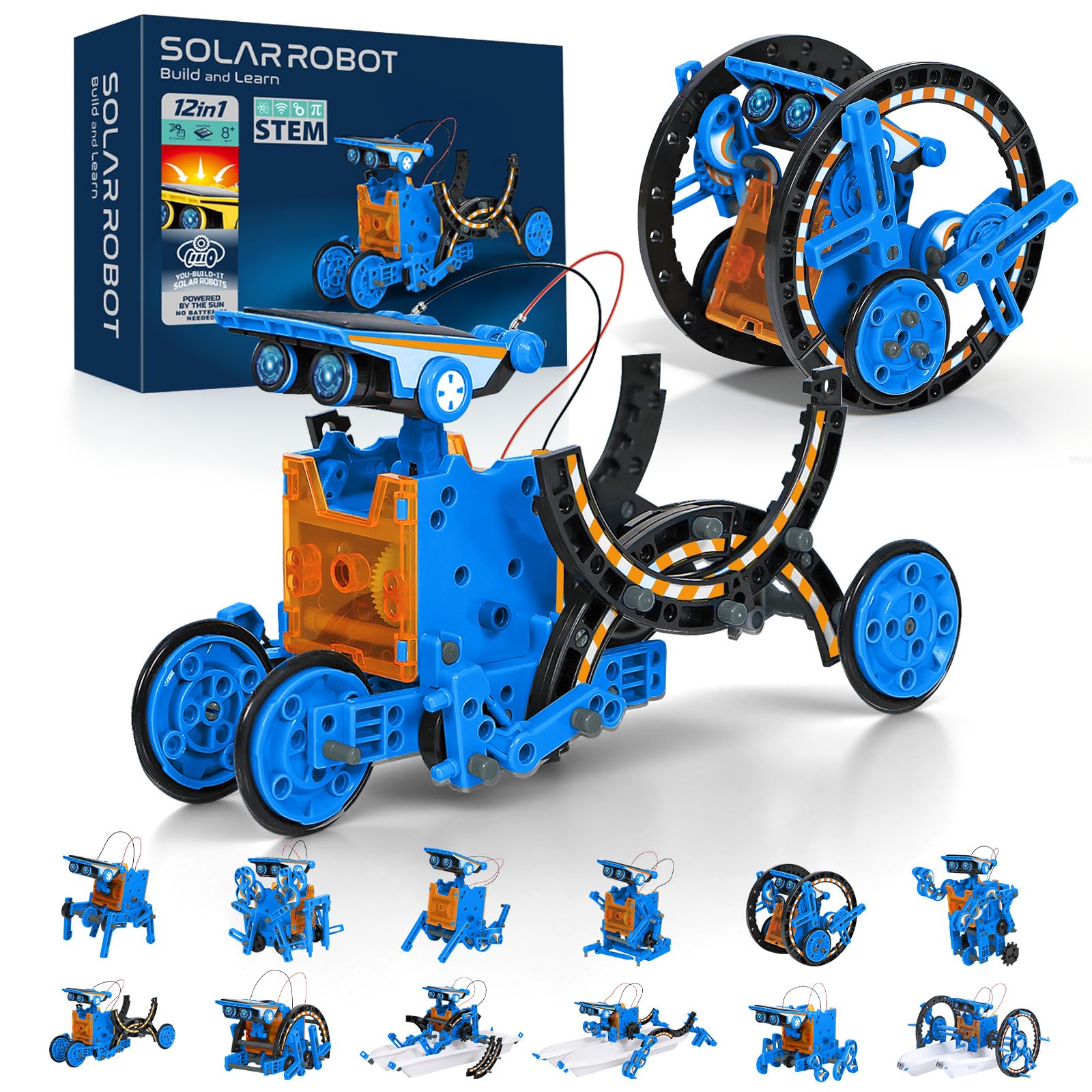 AESGOGO 12-in-1 solar robot kit front view enhances creative STEM play outdoors.