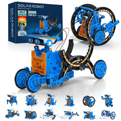 AESGOGO 12-in-1 solar robot kit front view enhances creative STEM play outdoors.