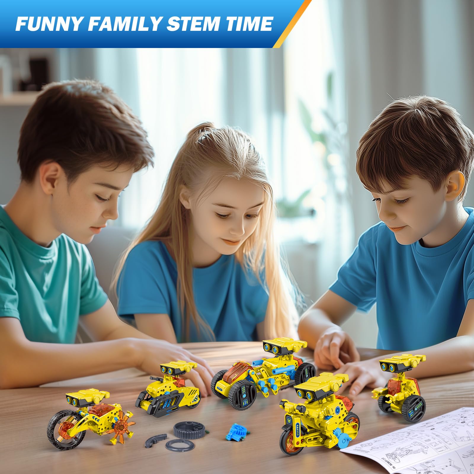 Children building AESGOGO robots with focus and teamwork.