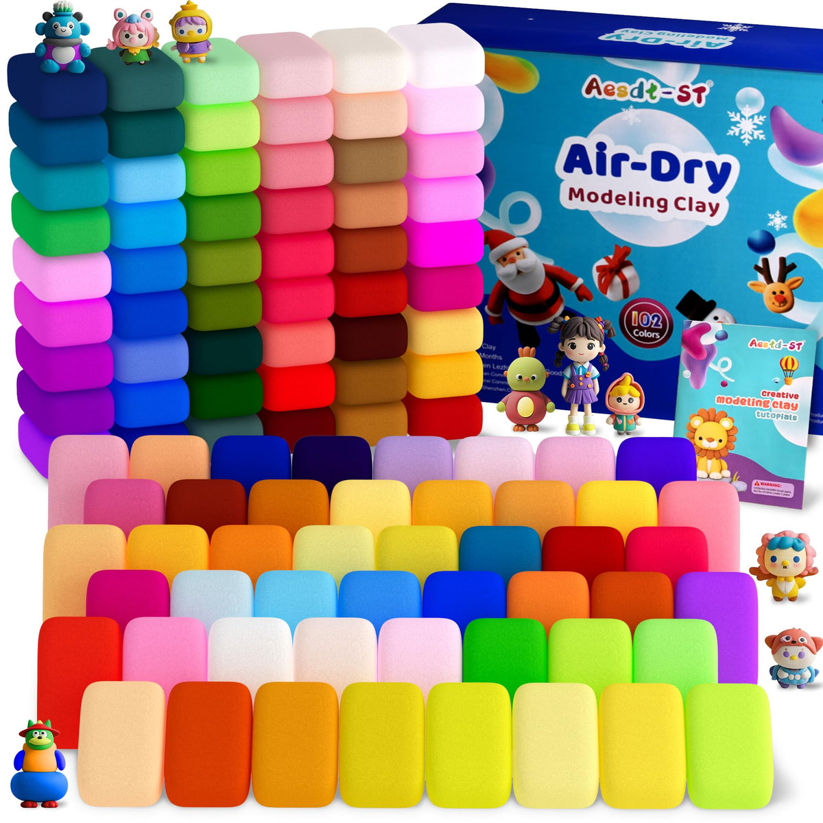 Aestd-ST air dry clay box with 102 colors for vibrant kids' crafting projects.