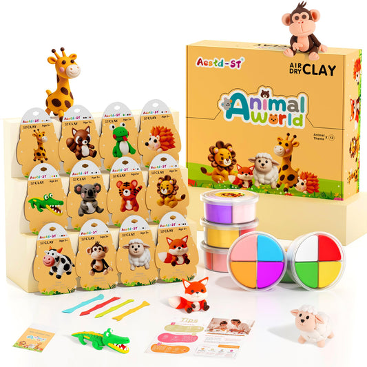 Aestd-ST air dry clay kit with animal themes and color boxes for creative play.
