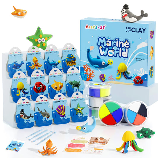 Aestd-ST air-dry clay kit with ocean theme box showing organized colors for easy crafting