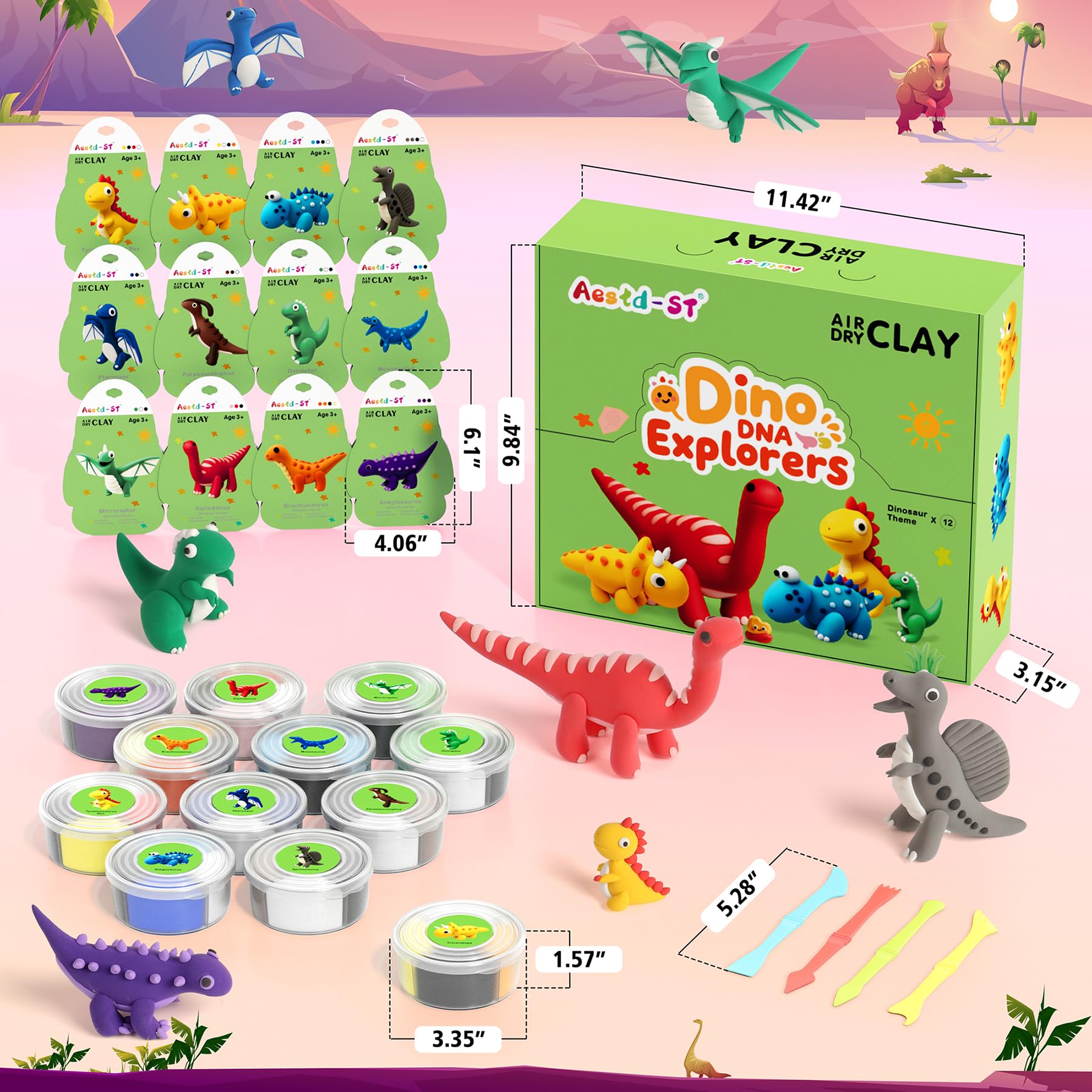Aestd-ST dinosaur clay tools for shaping fine textures on dinosaur figures.