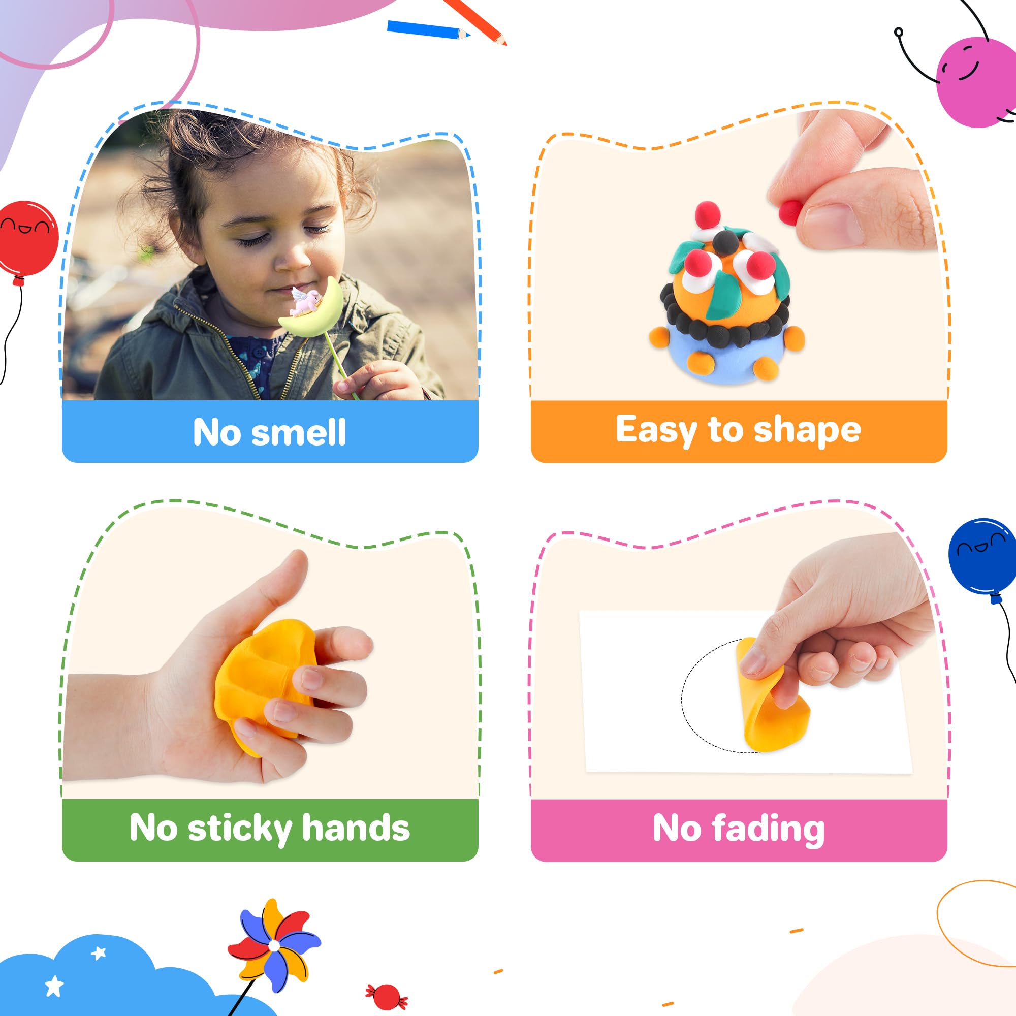 Soft, non-stick air dry clay easy for little hands to mold.