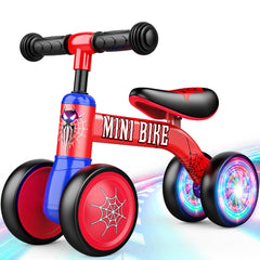 Aetyni baby balance bike spider design lights up for playful exploration.