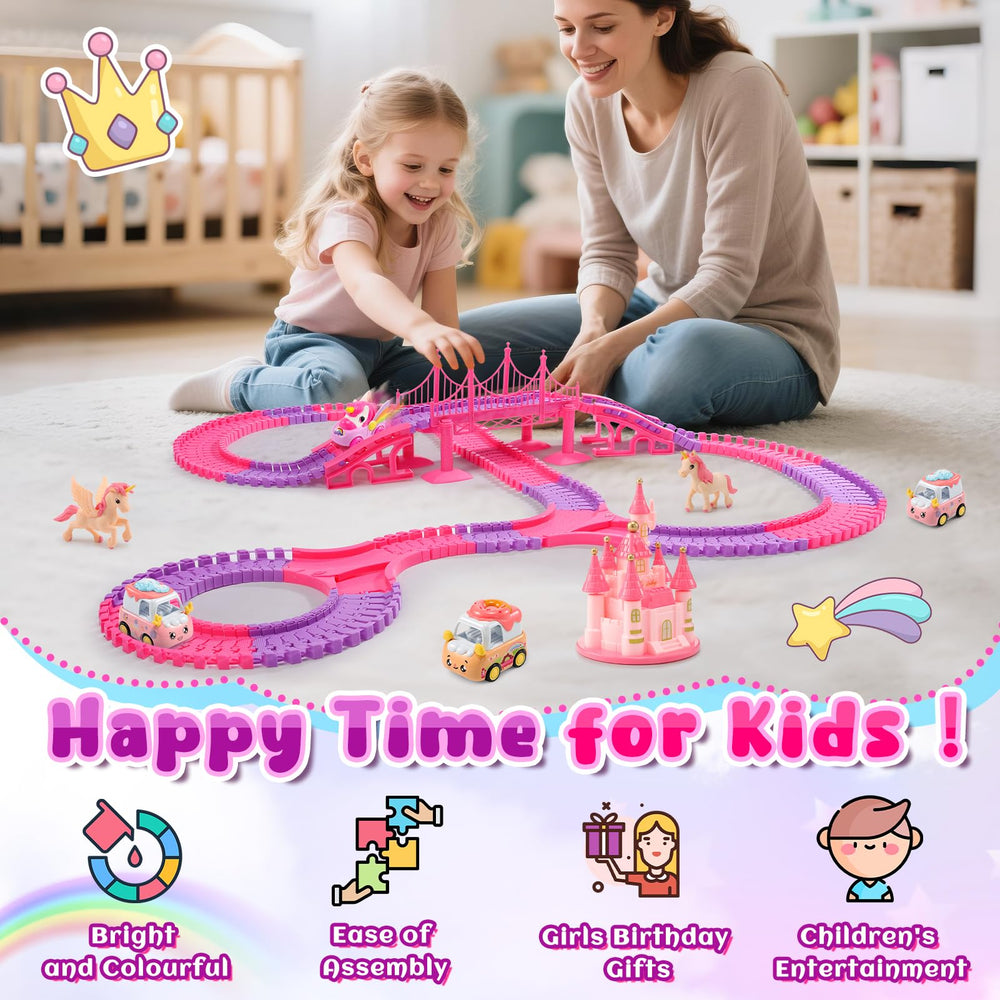 Aetyni pink castle centerpiece adds magical scenes to the track.
