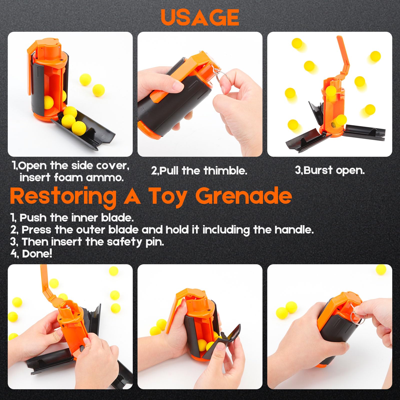 Aevdor Tactical Grenade rear cap and pin area for quick setup