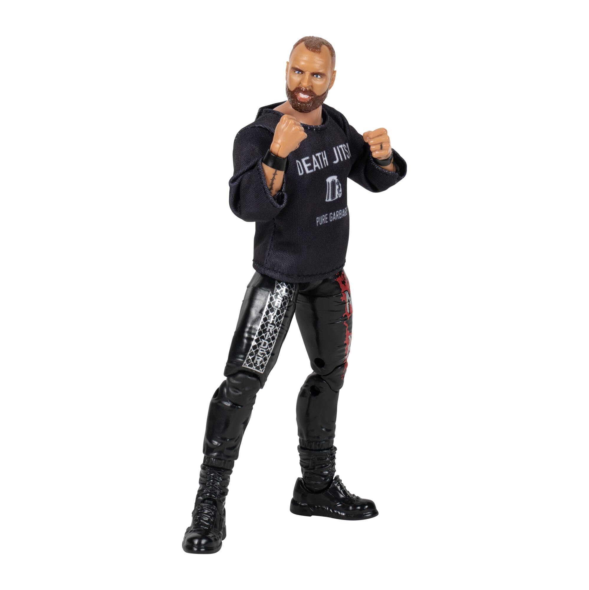 AEW Jon Moxley Unmatched Series 12 black boots and cargo pants for authentic action display.