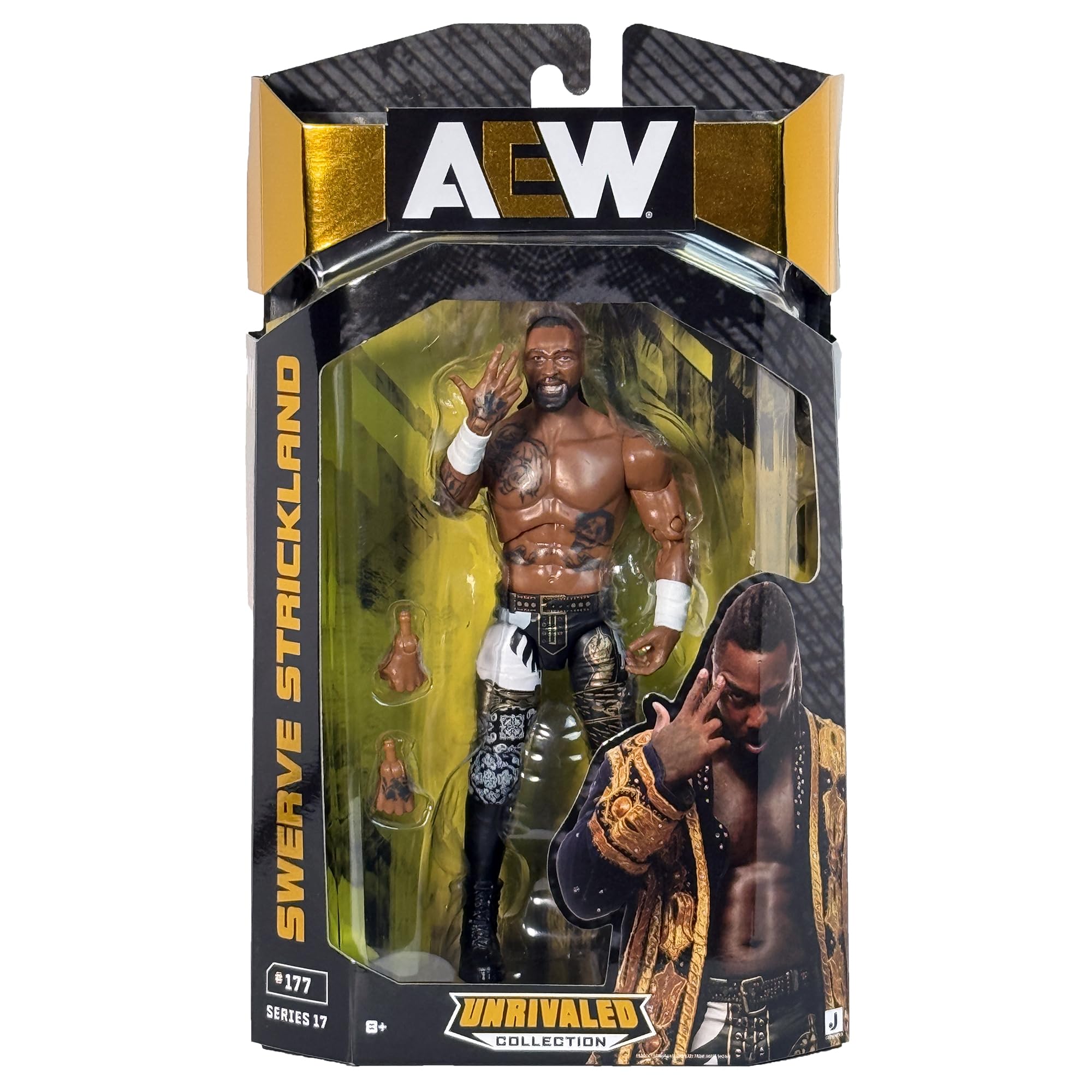 AEW Swerve Strickland Unrivaled 17 front view action figure for display and posing