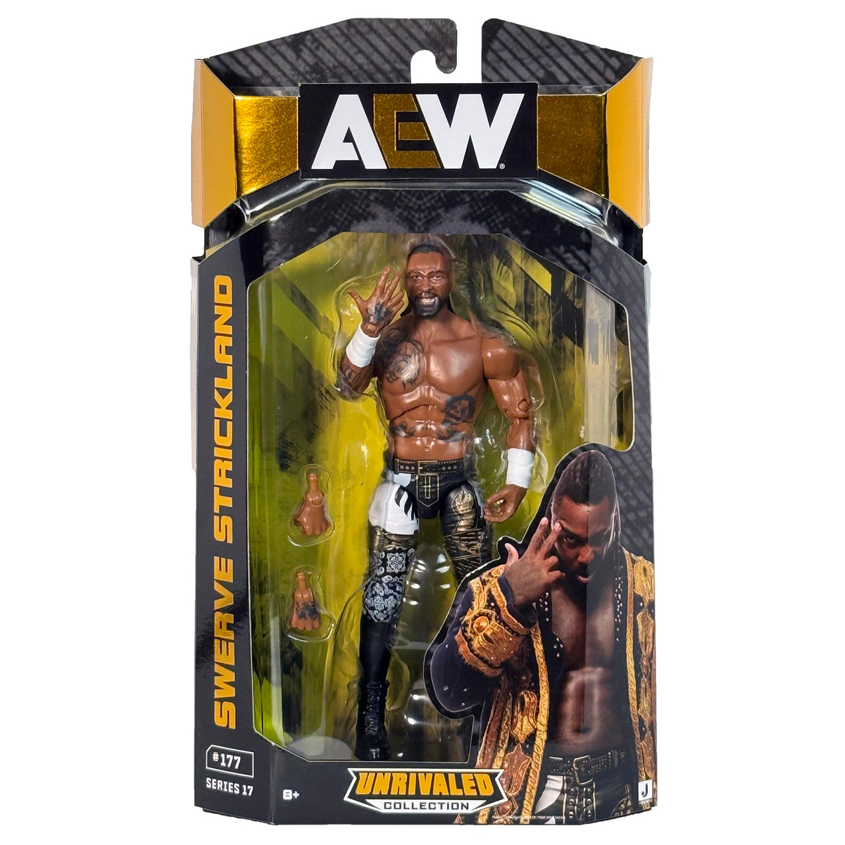 AEW Swerve Strickland Unrivaled 17 front view action figure for display and posing