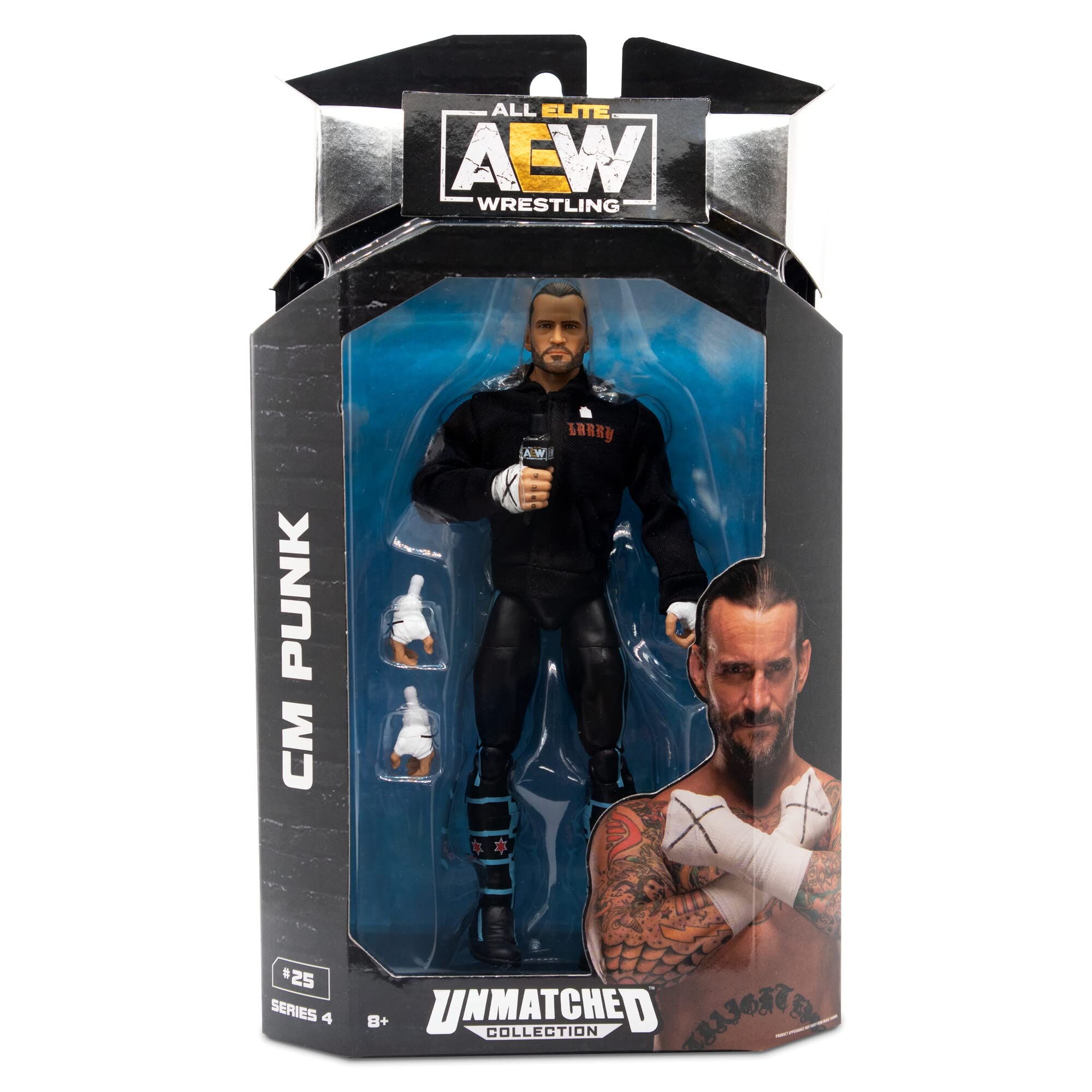 AEW CM Punk figure offers 25 articulation points for dynamic scenes.