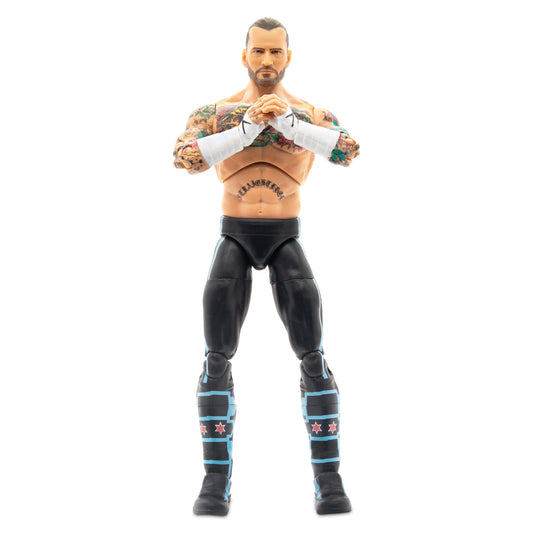 AEW CM Punk figure showcases detailed poseable articulation for dynamic display.