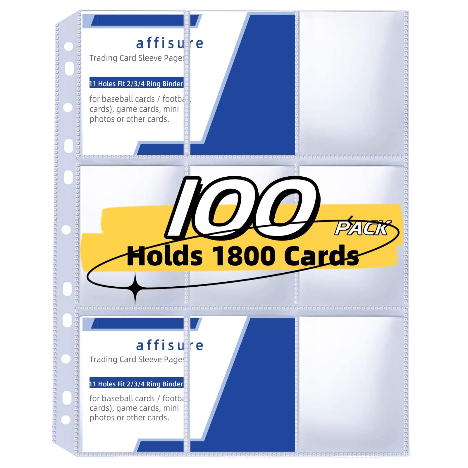 Affisure 9-pocket sleeves front view showing double-sided display for 18 cards per page.