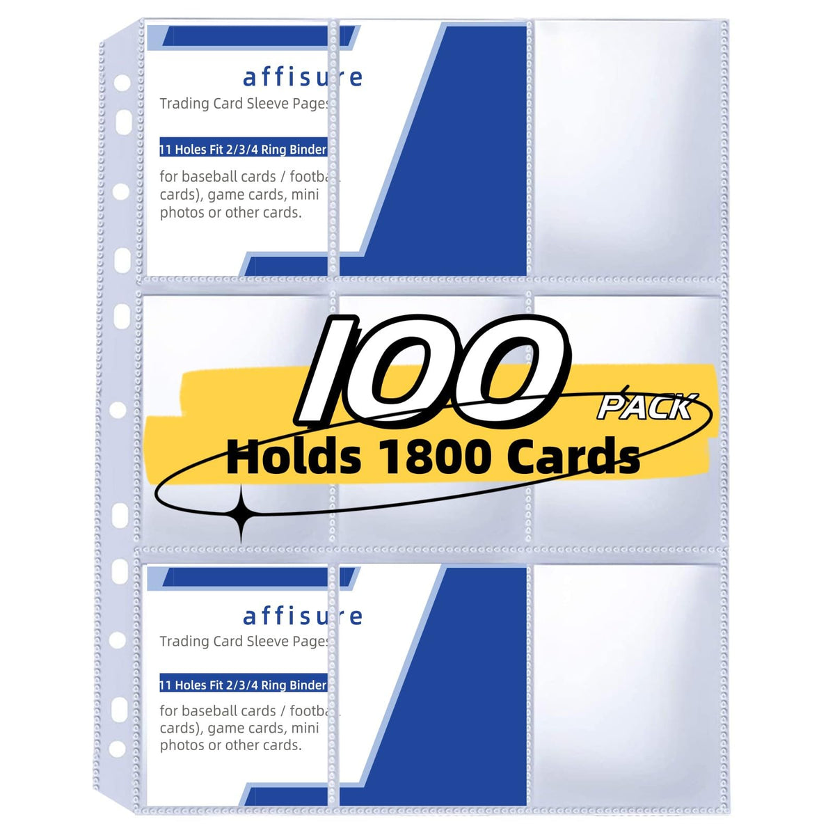 Affisure 9-pocket sleeves front view showing double-sided display for 18 cards per page.