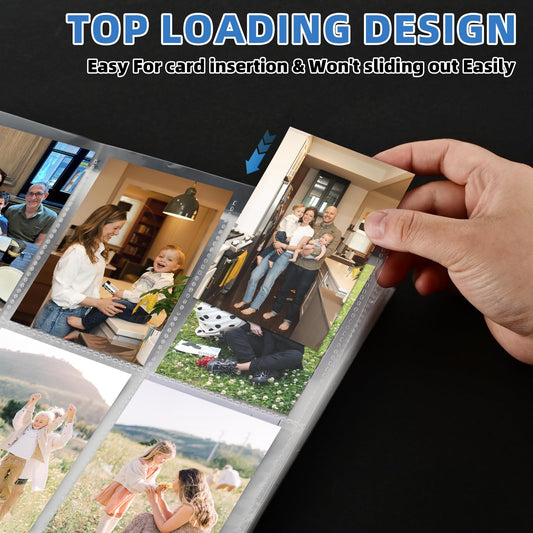 Affisure 9-pocket sleeves page open demonstrating top-loading accessibility.