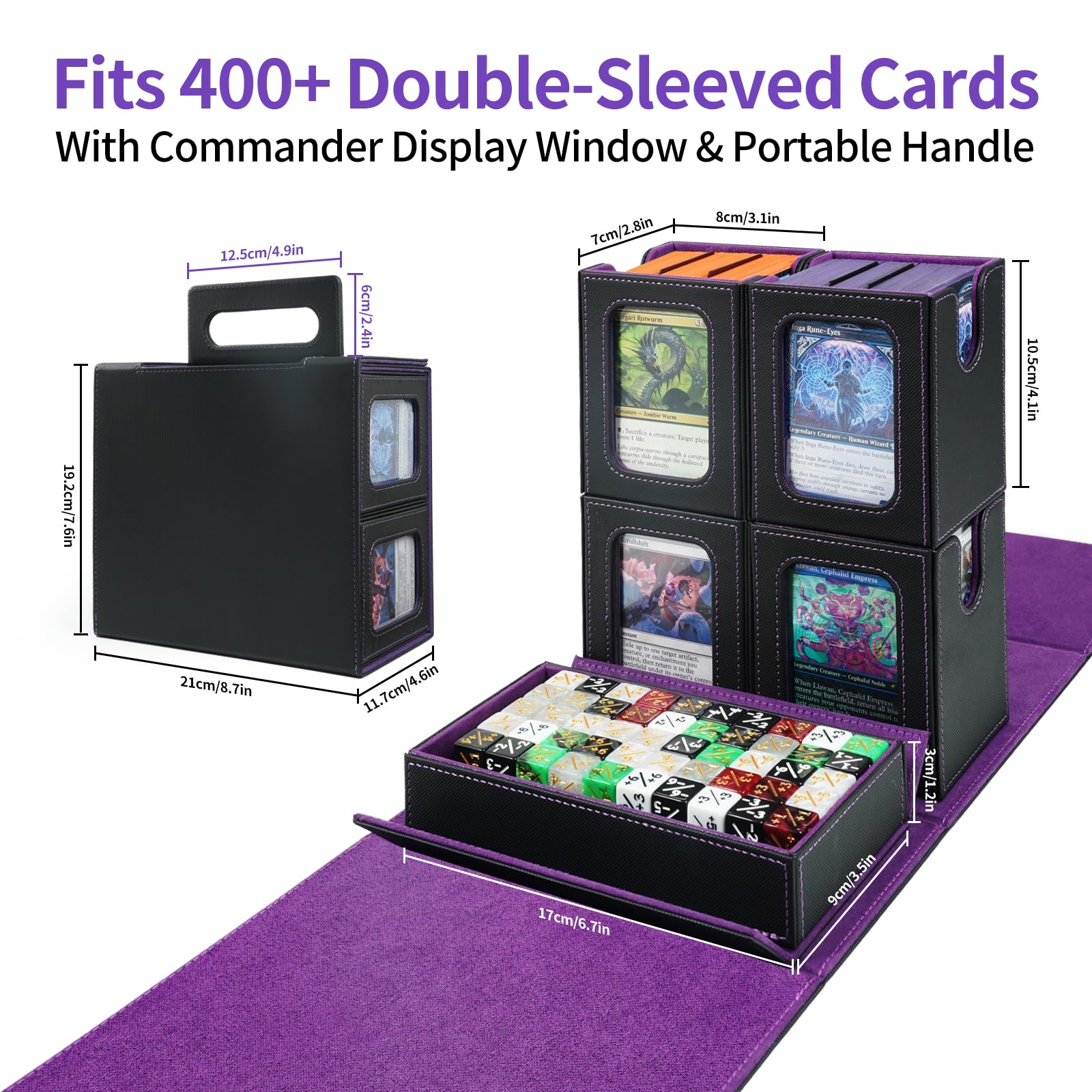 AFIING Commander Deck Box holds 400+ double-sleeved cards for organized MTG storage.
