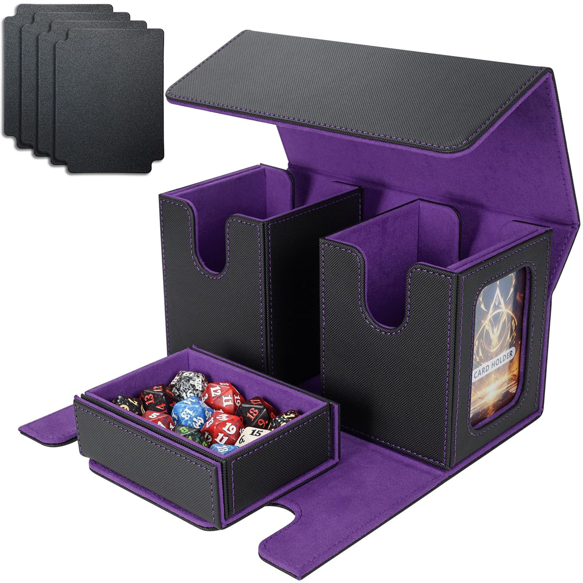 AFIING MTG Commander Deck Box with window showing commander deck organization