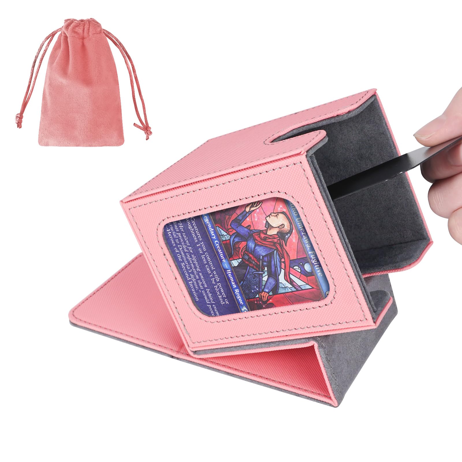 AFIING MTG deck box with pink-grey commander window for fast deck identification
