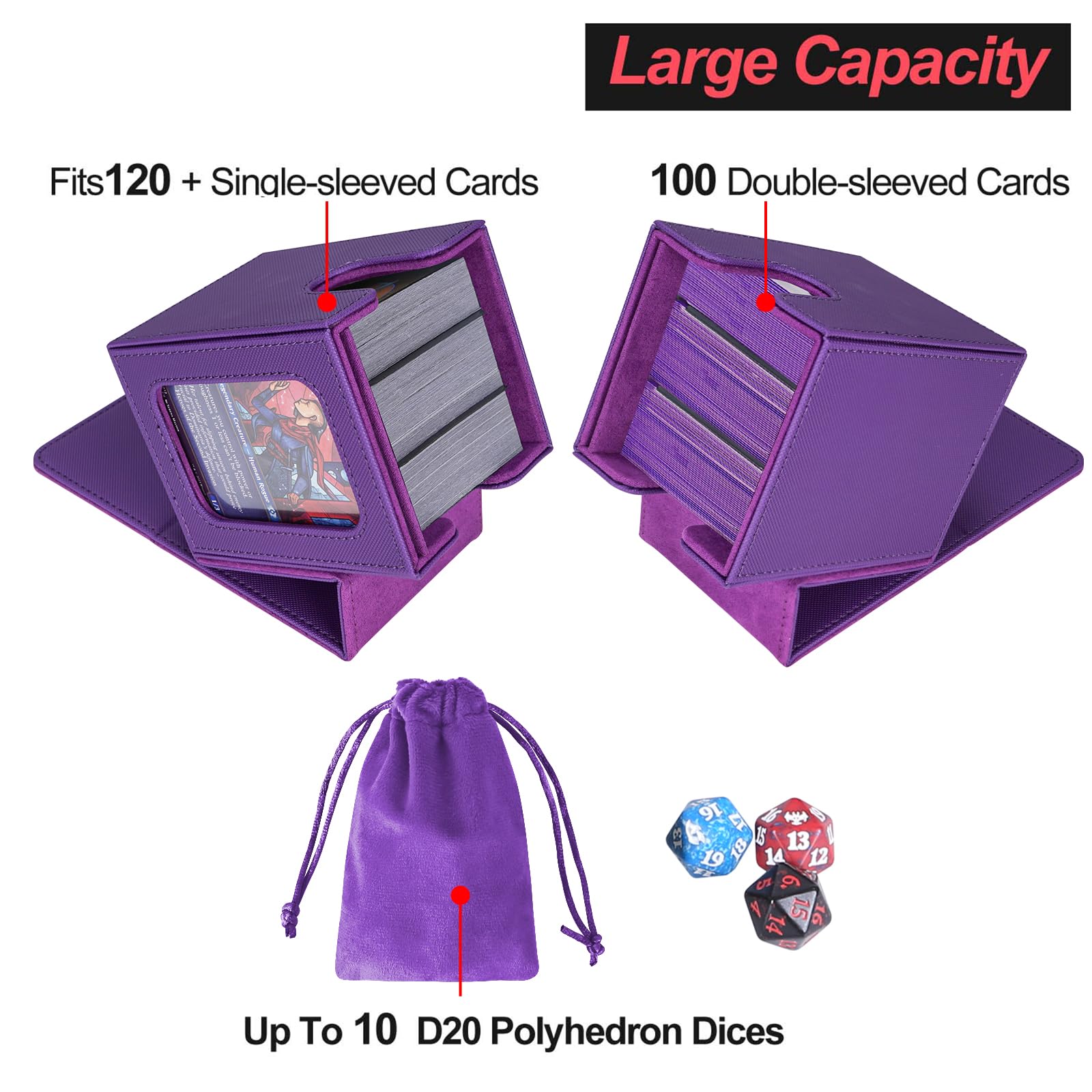 AFIING MTG deck box securely holds 100 double-sleeved commander cards and tokens.
