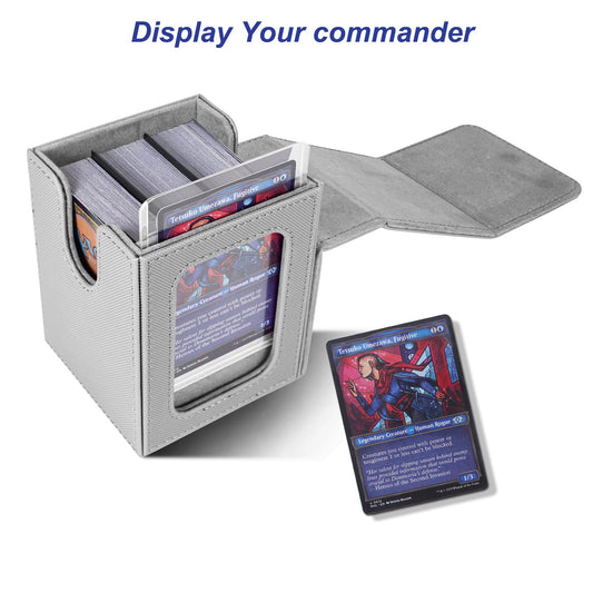 AFIING deck box interior shows compact 4x3x3 inch layout for double-sleeved cards