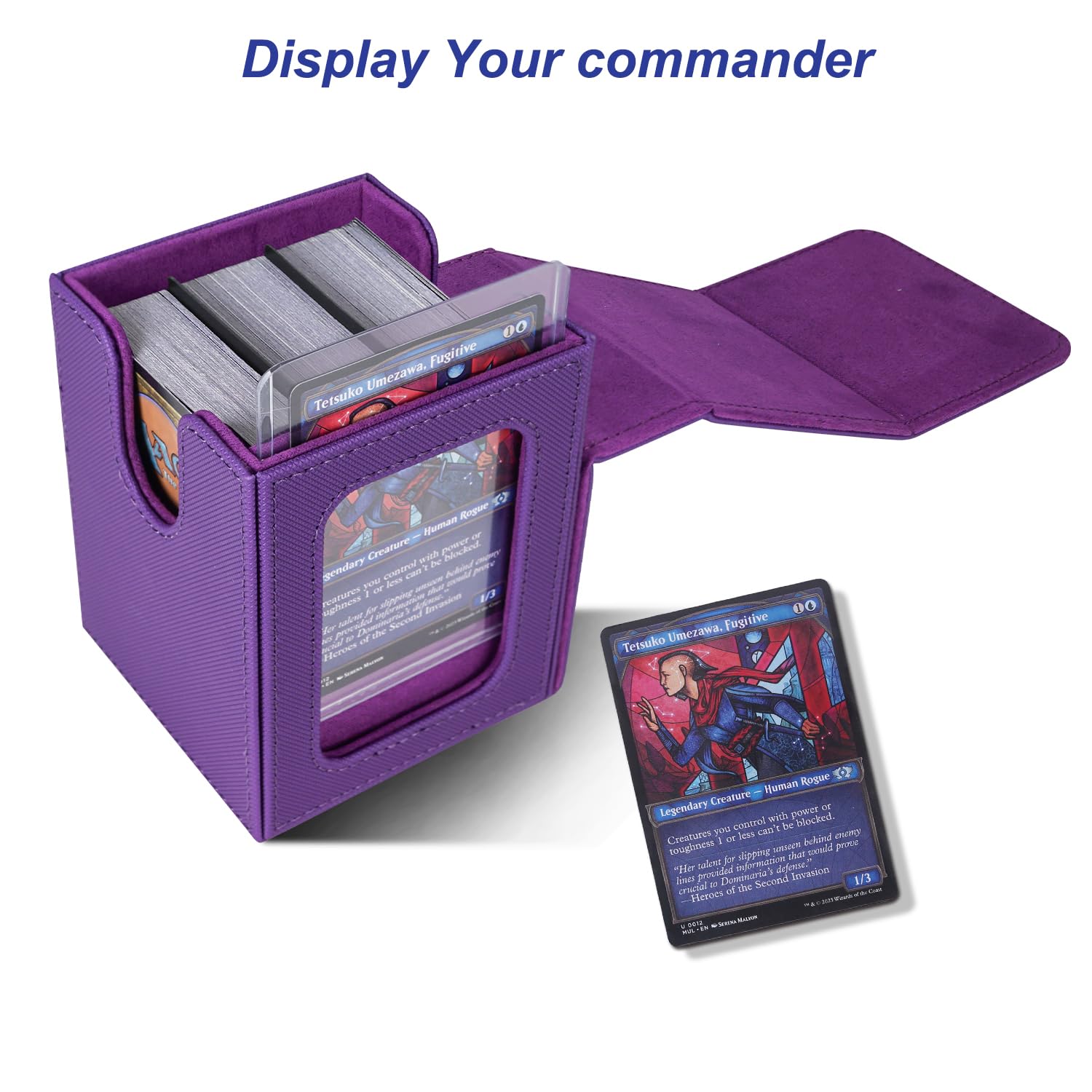 AFIING deck box interior measures 4x3x3 inches, fitting 100 double-sleeved cards.