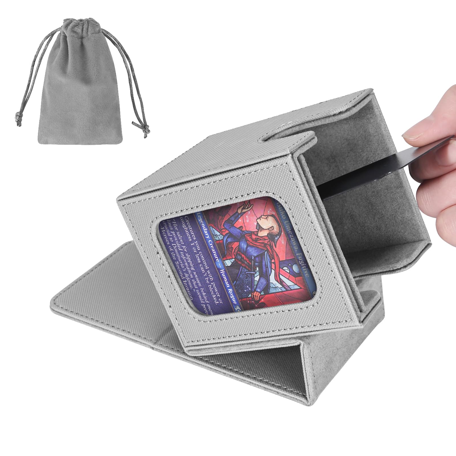 AFIING MTG deck box with side window for quick deck identification and easy setup