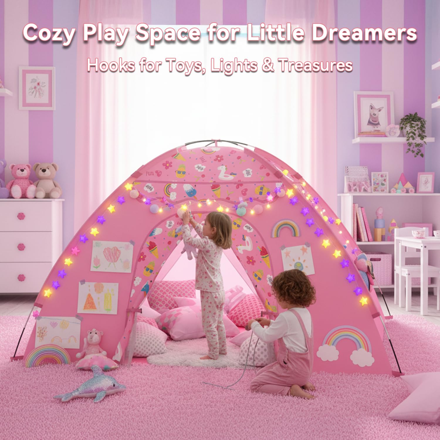 AFUNX unicorn tent in pink canvas creates a bright, inviting play space.