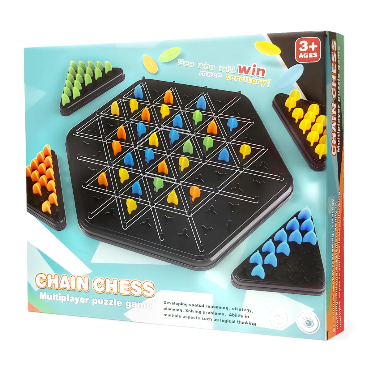 Agaommio Triangle Chain Board setup showcasing compact, engaging strategy play for families.