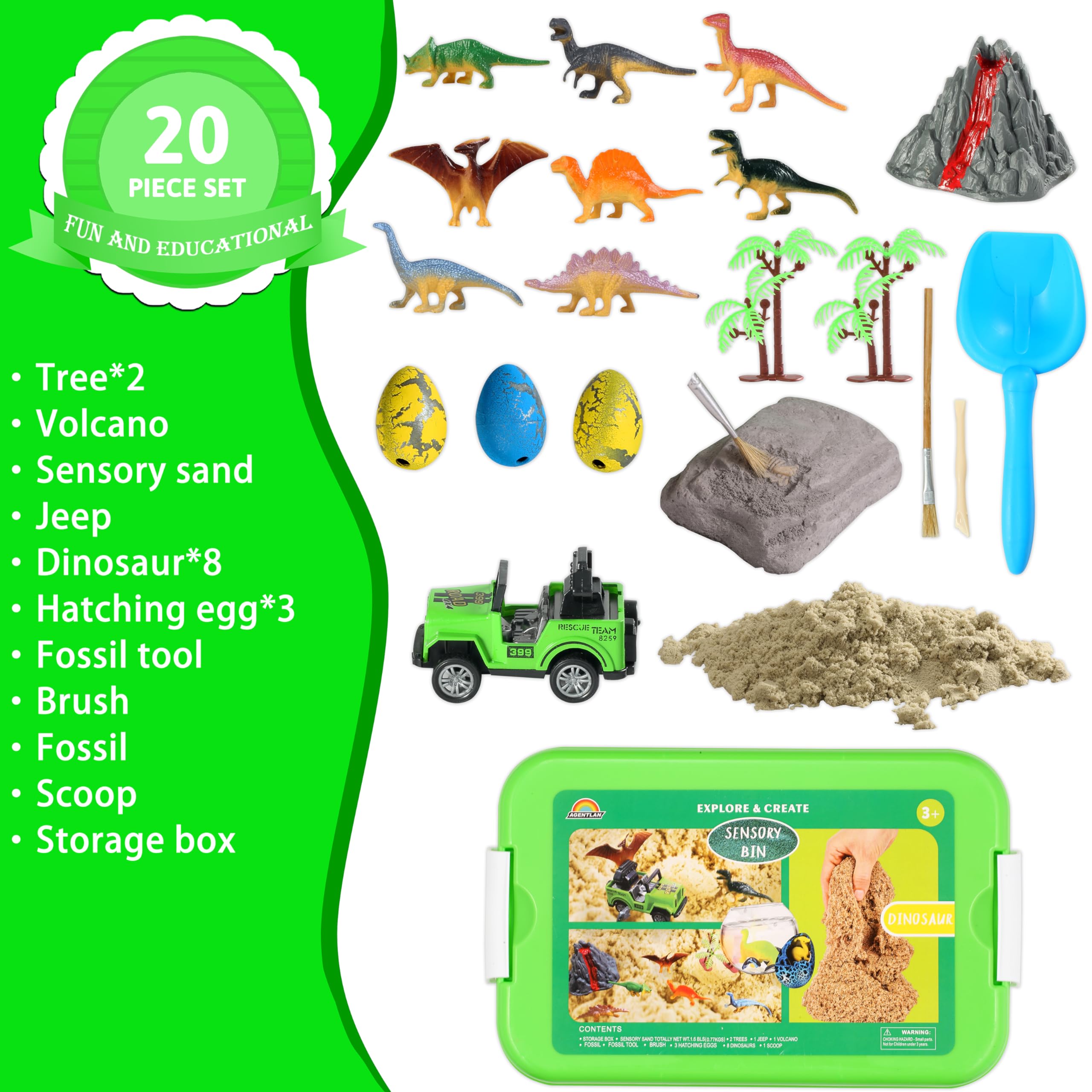 AGENTLAN Sensory Sand Dino Dig Kit for creative exploration and fine motor play.